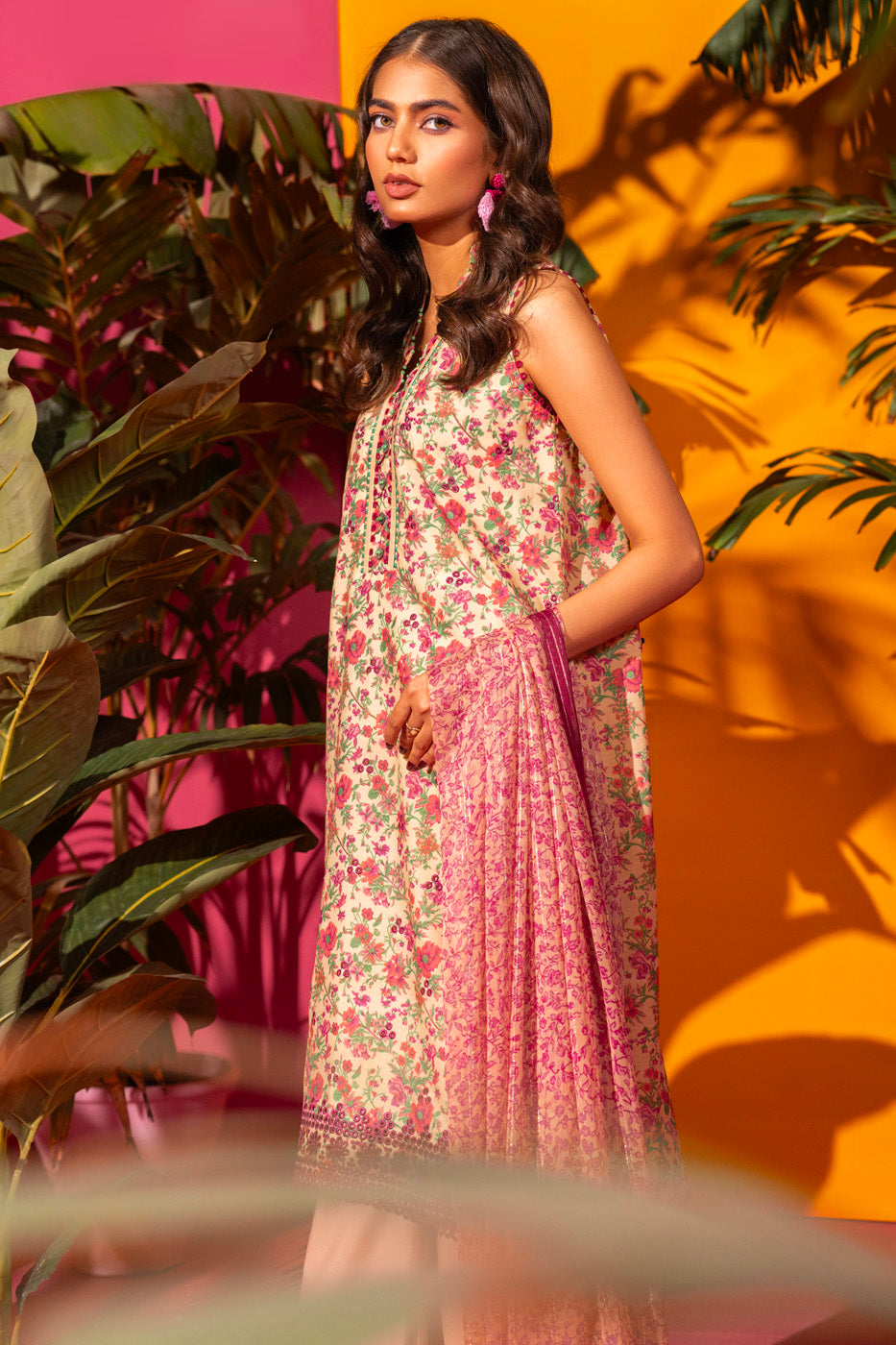 3 Pc Embroidered Poly Lawn Suit With Zari Stripes Dupatta