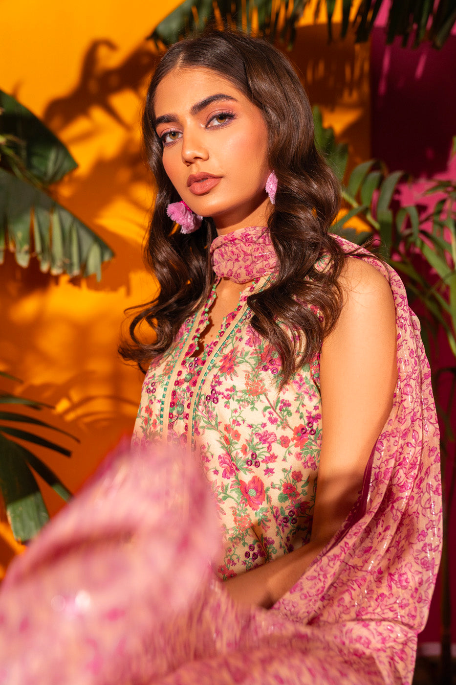 3 Pc Embroidered Poly Lawn Suit With Zari Stripes Dupatta