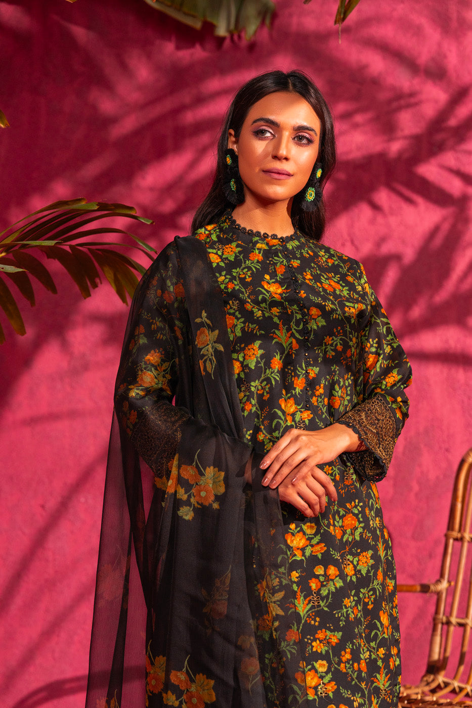 3 Pc Embroidered Poly Lawn Suit With Chiffon Dupatta
