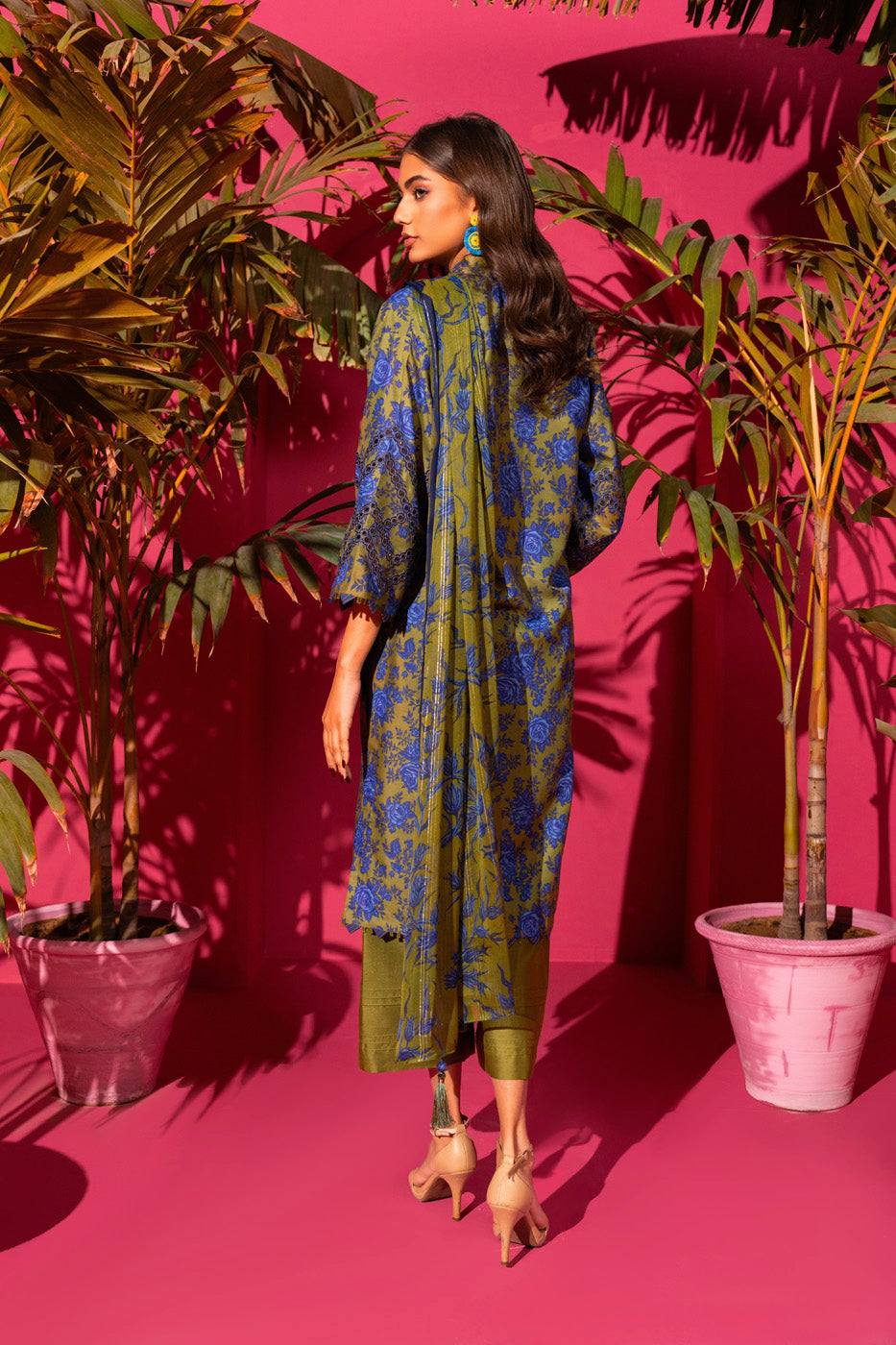 3 Pc Embroidered Poly Lawn Suit With Zari Stripes Dupatta