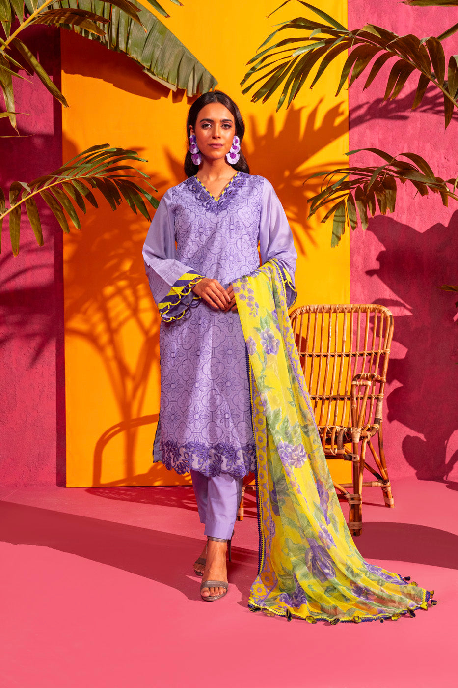 3 Pc Embroidered Poly Lawn Suit With Chiffon Dupatta