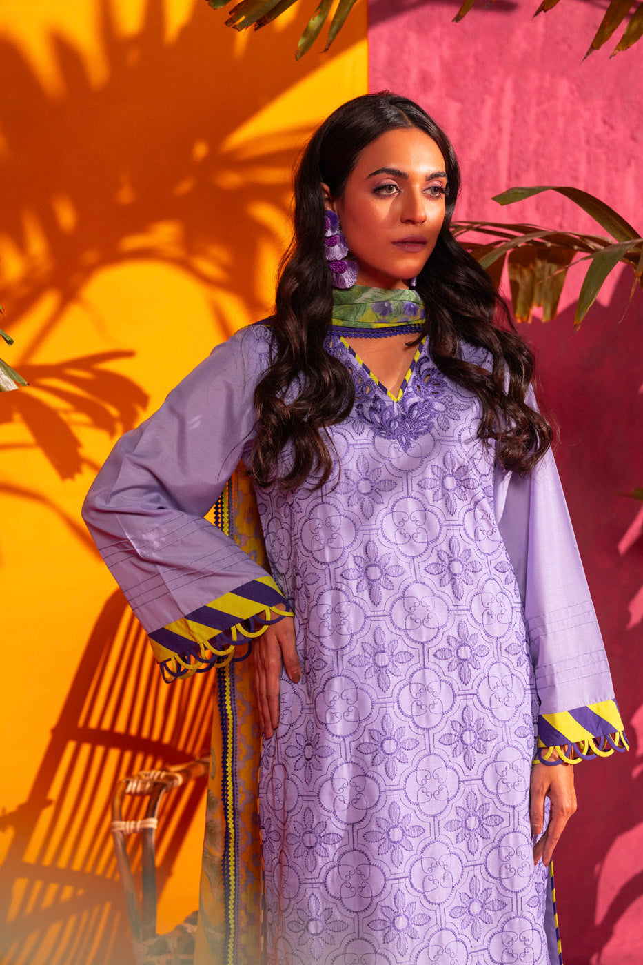 3 Pc Embroidered Poly Lawn Suit With Chiffon Dupatta