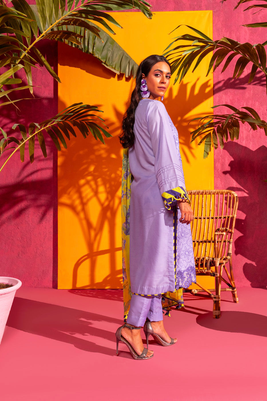 3 Pc Embroidered Poly Lawn Suit With Chiffon Dupatta