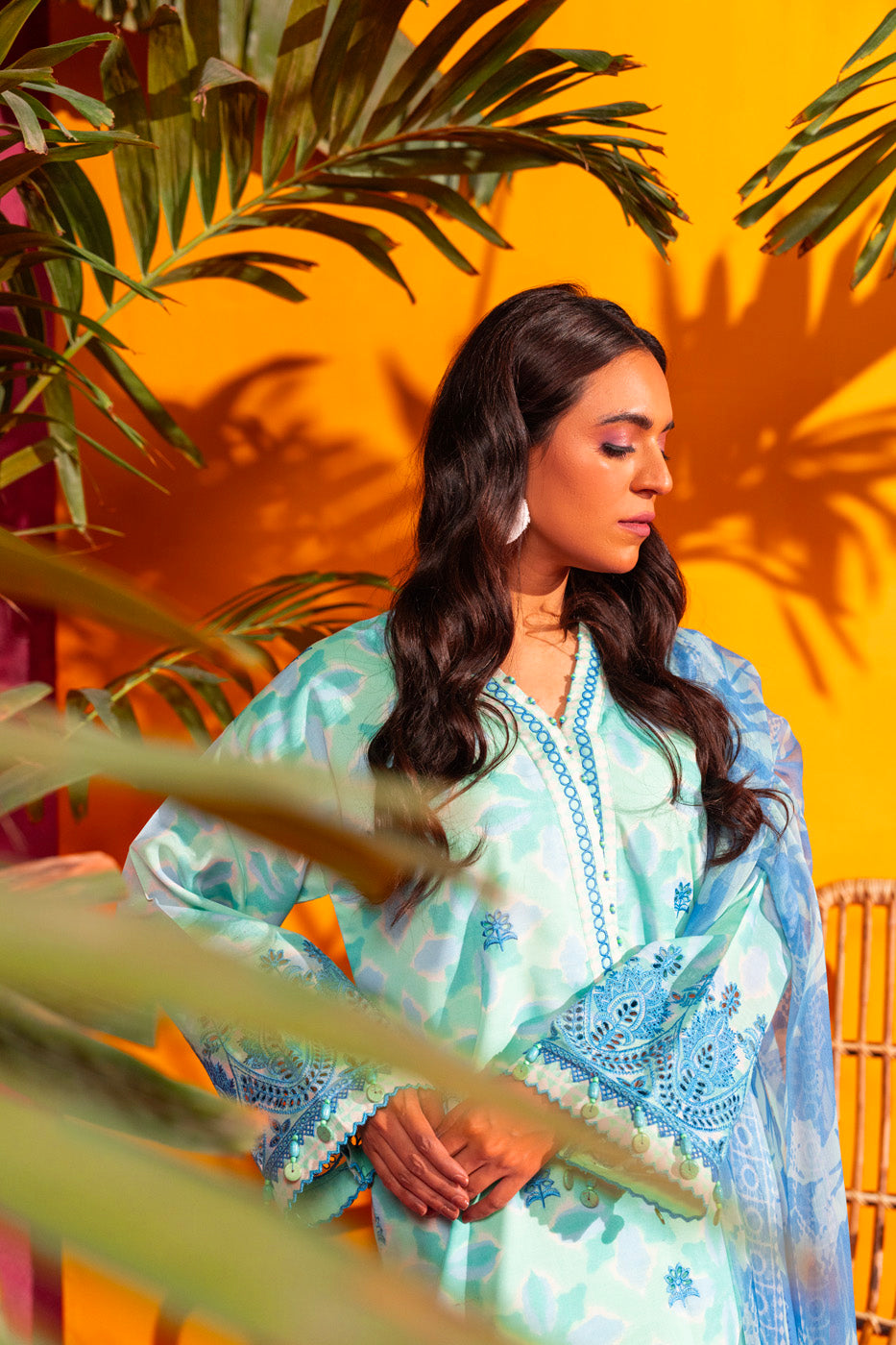3 Pc Embroidered Poly Lawn Suit With Chiffon Dupatta
