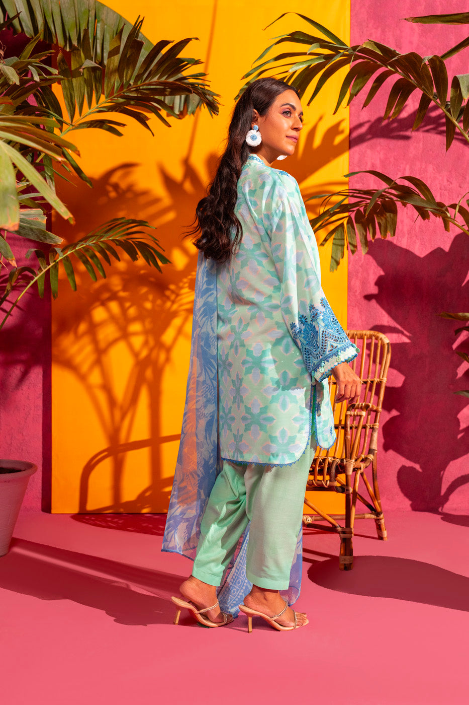 3 Pc Embroidered Poly Lawn Suit With Chiffon Dupatta