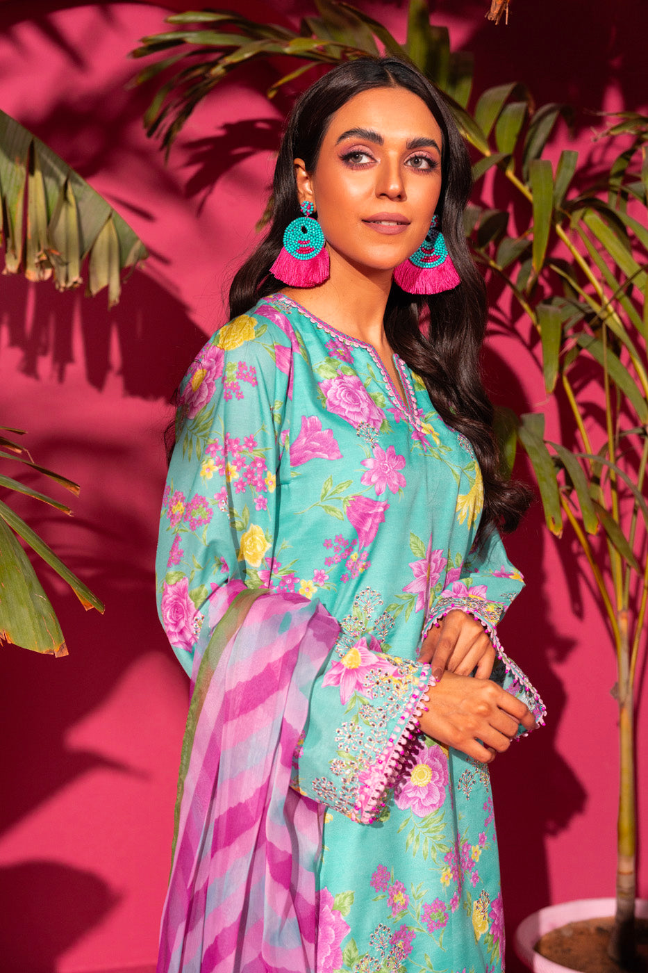 3 Pc Embroidered Poly Lawn Suit With Chiffon Dupatta