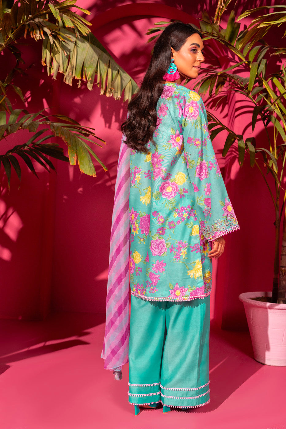 3 Pc Embroidered Poly Lawn Suit With Chiffon Dupatta