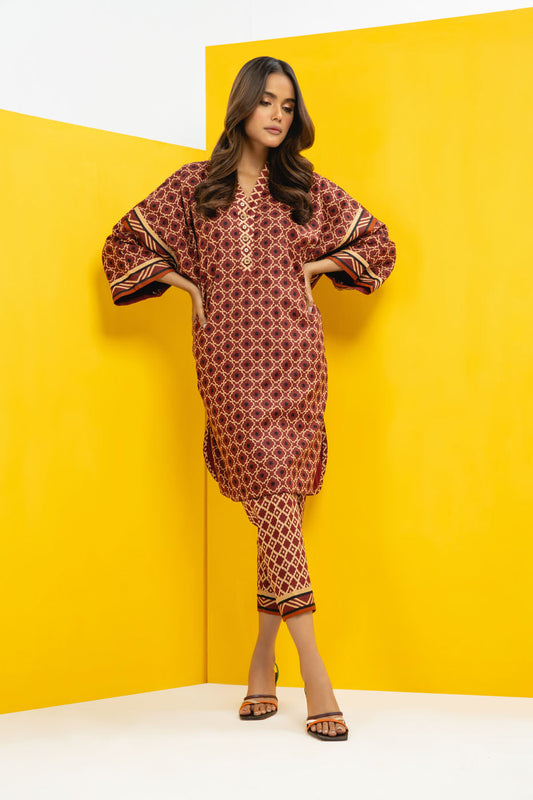 2 Pc Printed Cambric Suit With Cambric Trouser