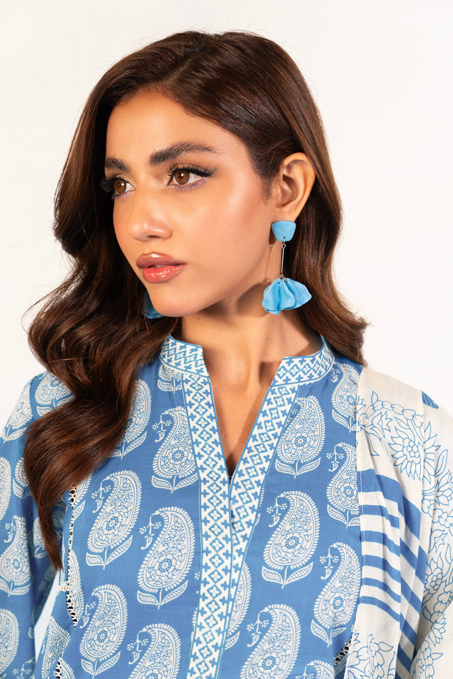 2 Pc Printed Silver Lawn Shirt With Lawn Dupatta