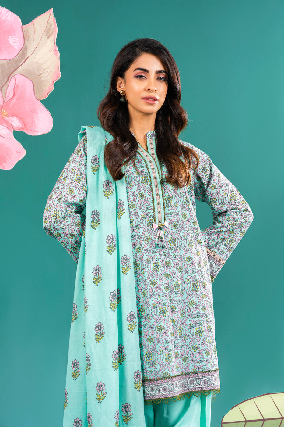 2 Pc Printed Lawn Shirt With Lawn Dupatta
