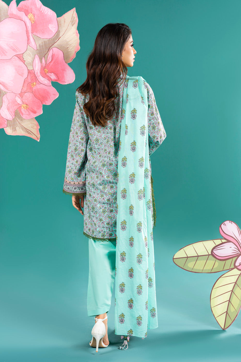 2 Pc Printed Lawn Shirt With Lawn Dupatta