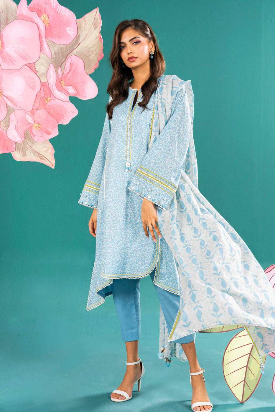 2 Pc Printed Lawn Shirt With Lawn Dupatta