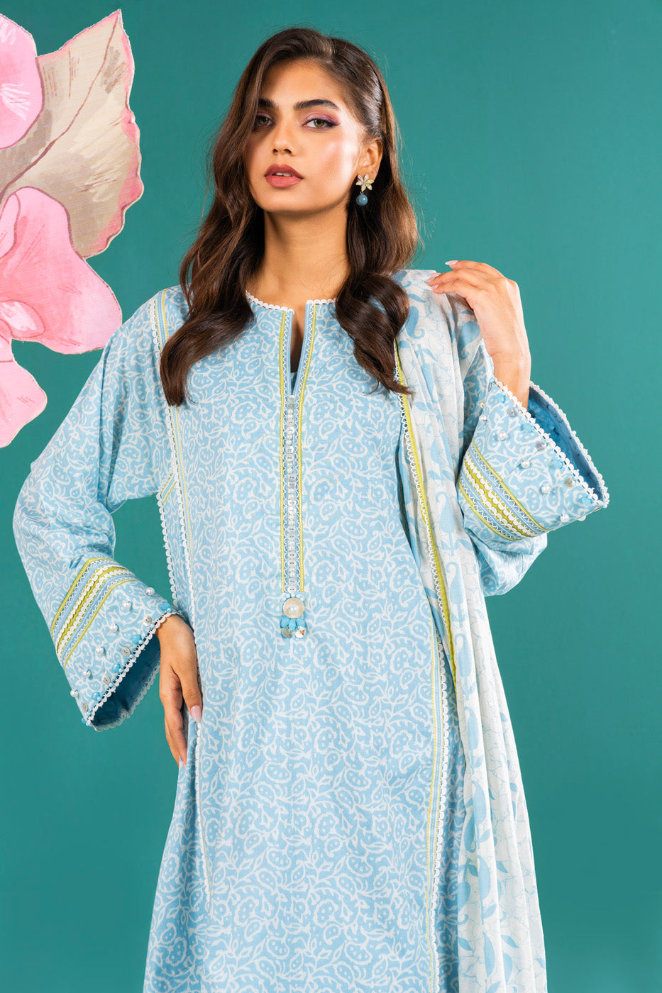 2 Pc Printed Lawn Shirt With Lawn Dupatta