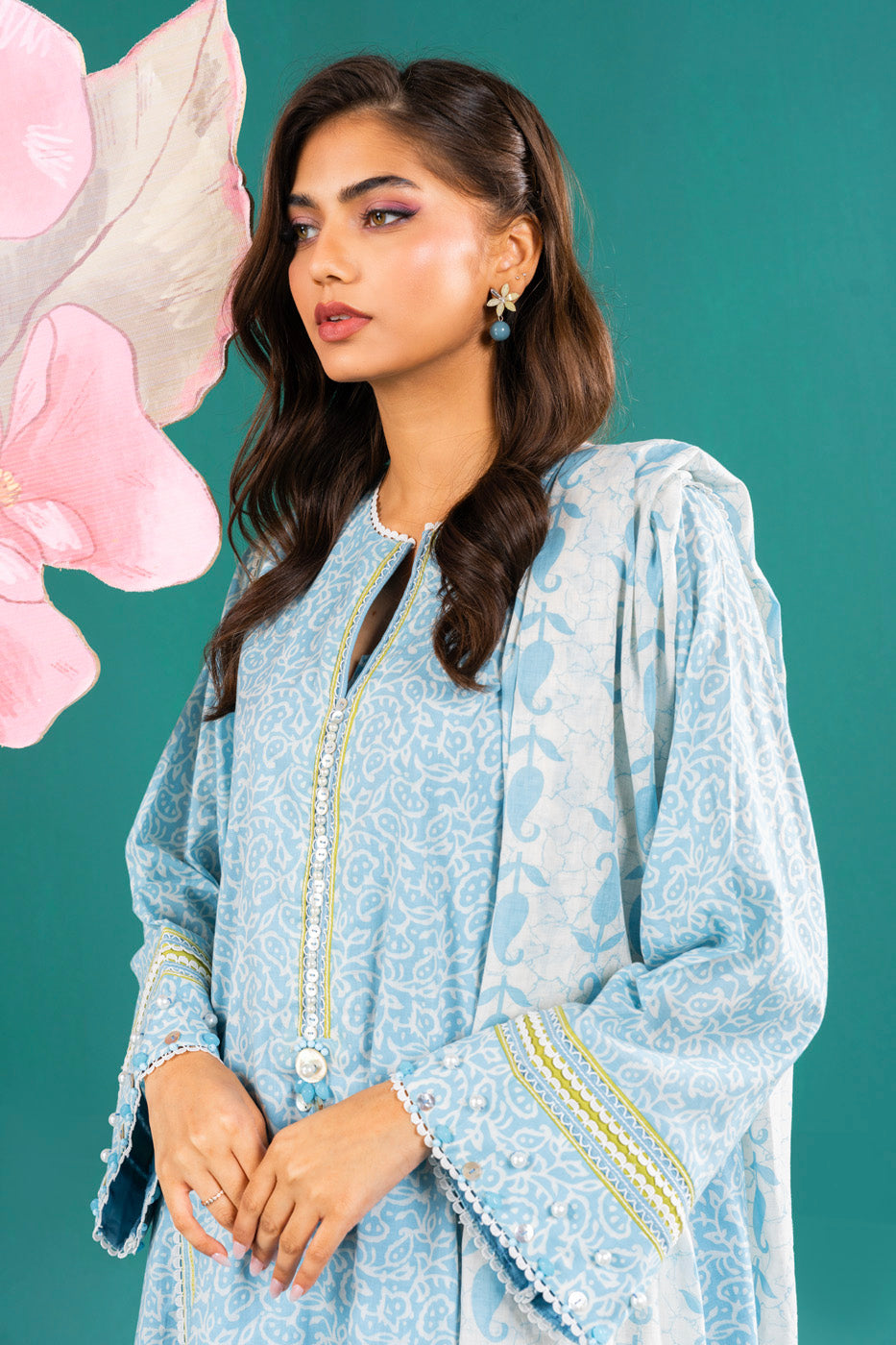 2 Pc Printed Lawn Shirt With Lawn Dupatta