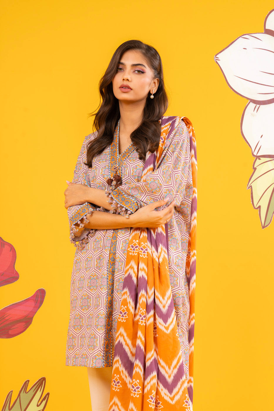 2 Pc Printed Lawn Shirt With Lawn Dupatta