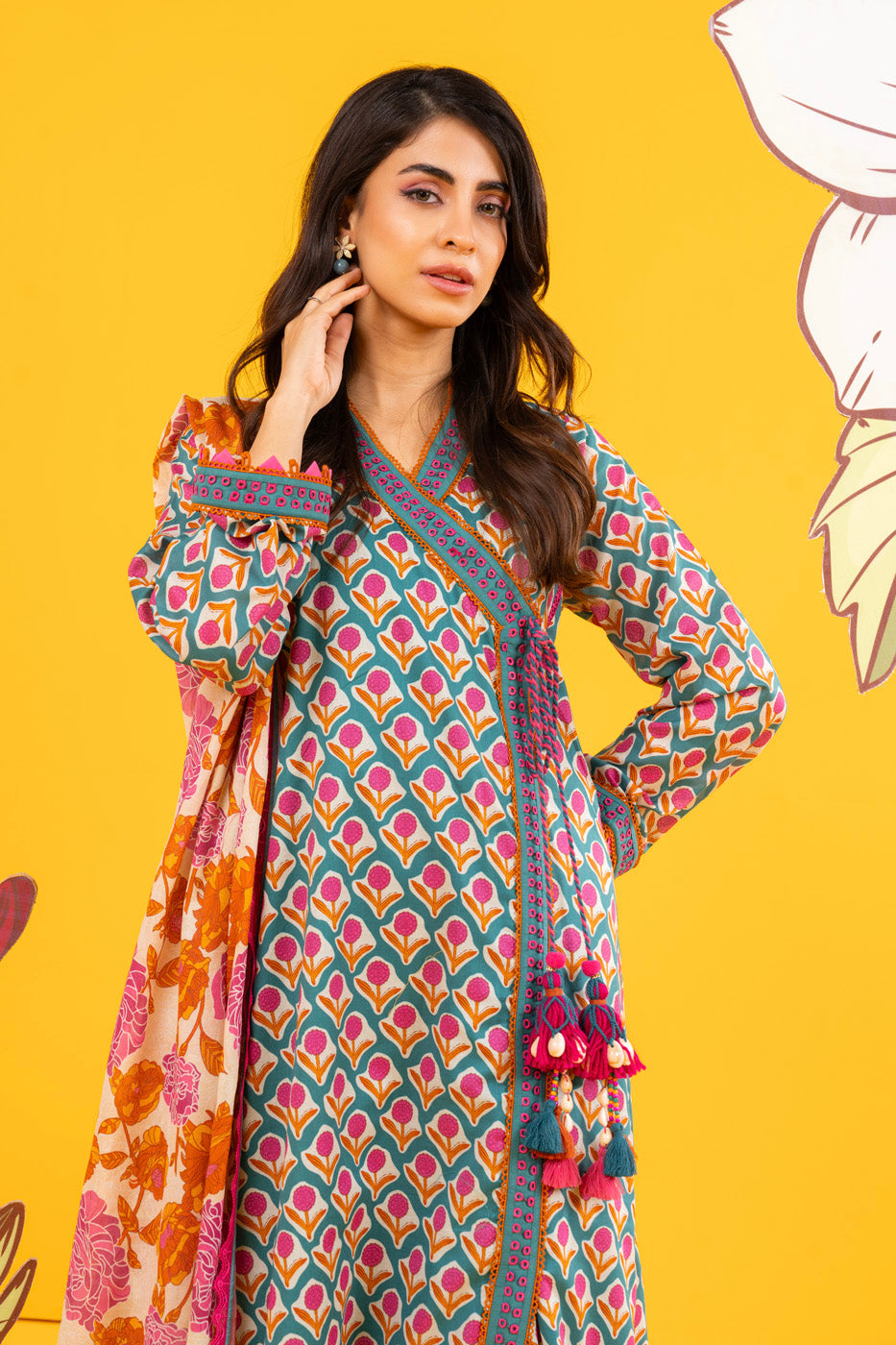 2 Pc Printed Lawn Shirt With Lawn Dupatta