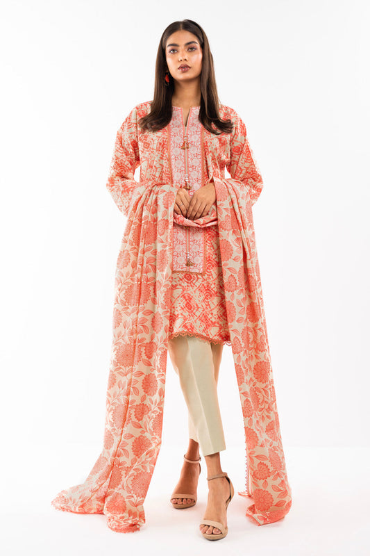 2 Pc Printed Lawn Shirt With Lawn Dupatta