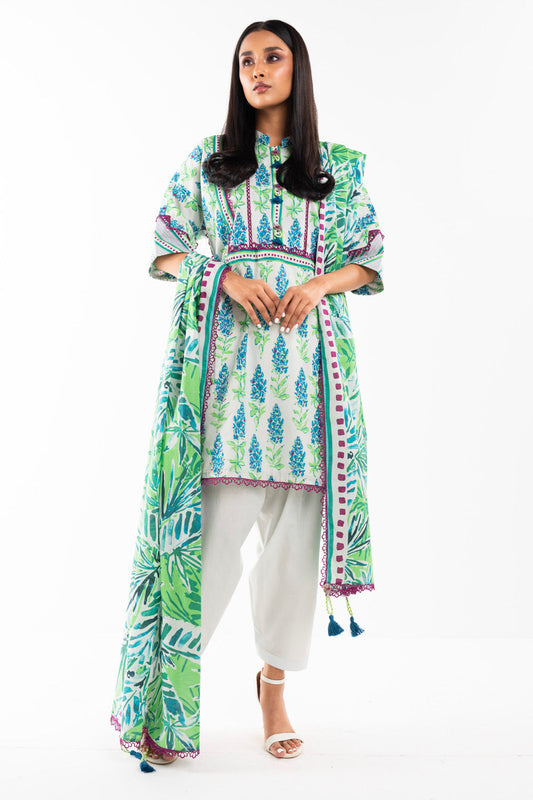 2 Pc Printed Lawn Shirt With Lawn Dupatta