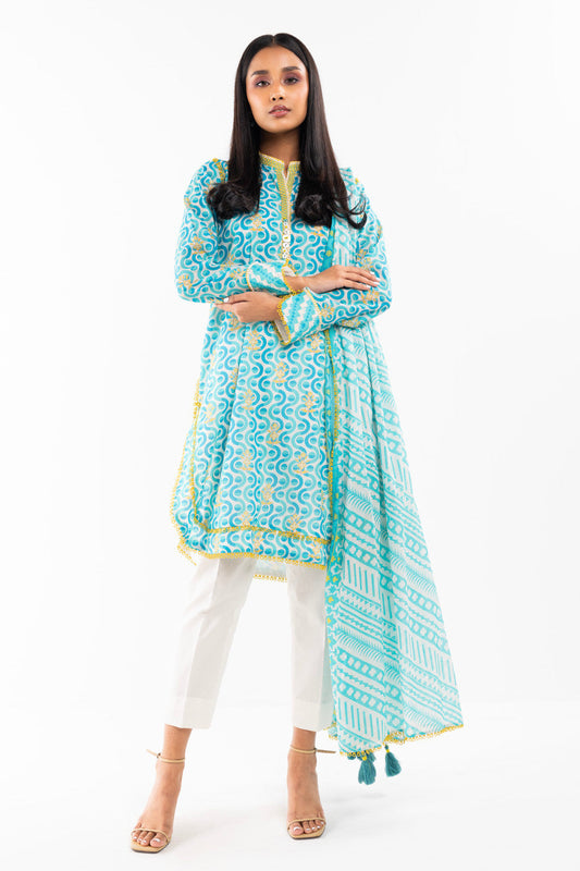 2 Pc Printed Lawn Shirt With Lawn Dupatta