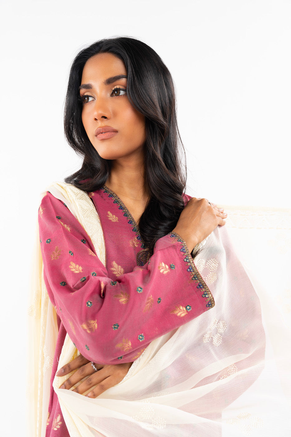 1 Pc Embroidered Chiffon Dupatta