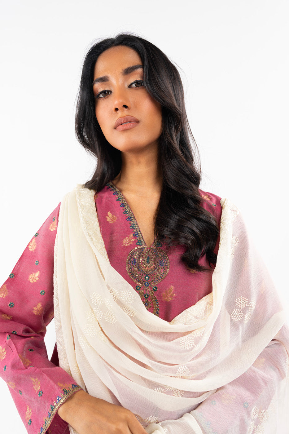 1 Pc Embroidered Chiffon Dupatta