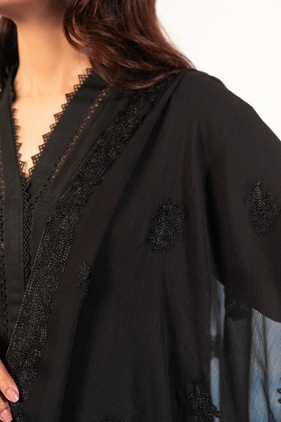 1 Pc Embroidered Chiffon Dupatta