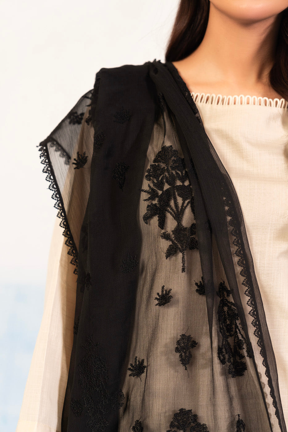1 Pc Embroidered Chiffon Dupatta