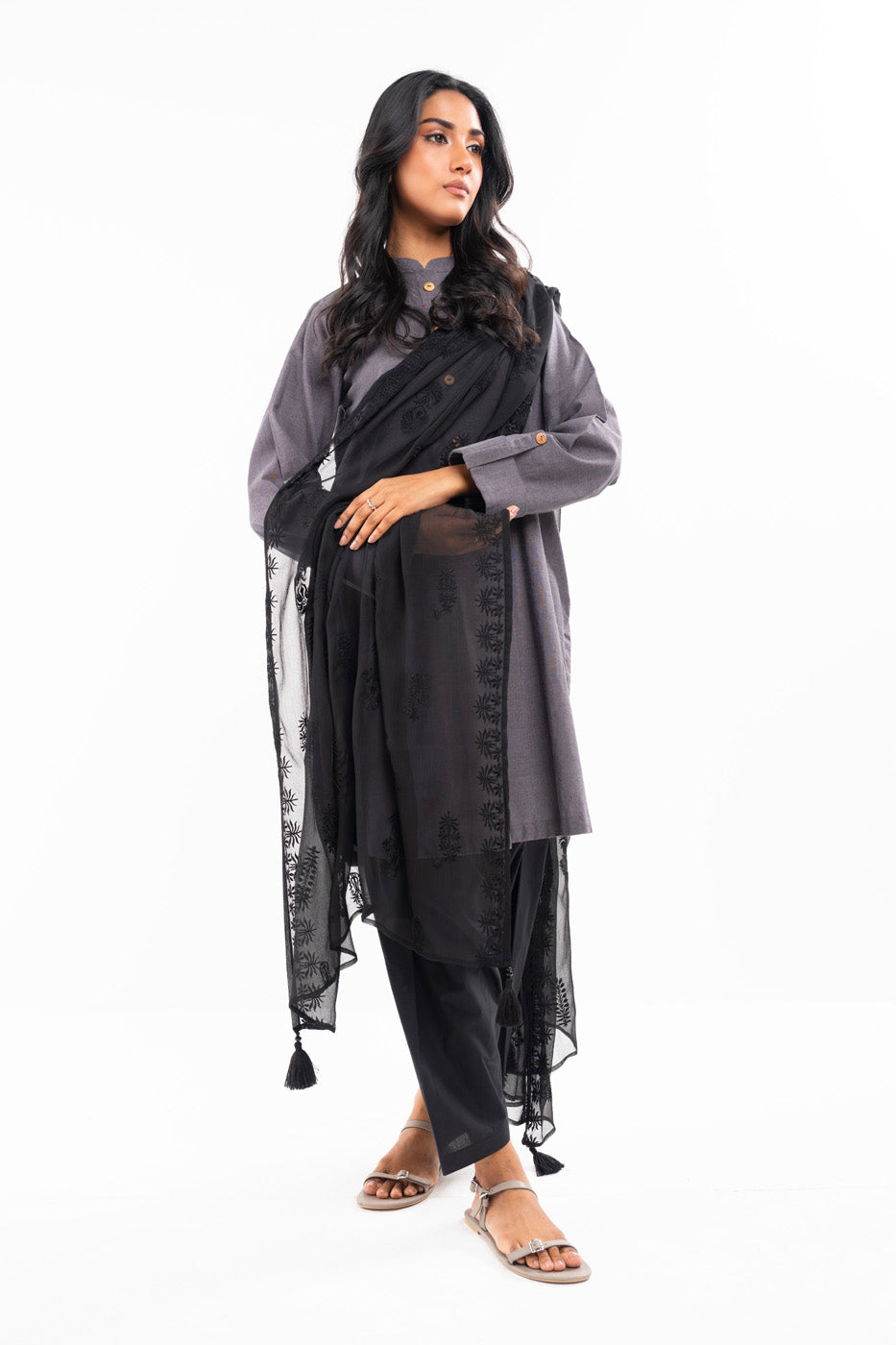 1 Pc Embroidered Chiffon Dupatta