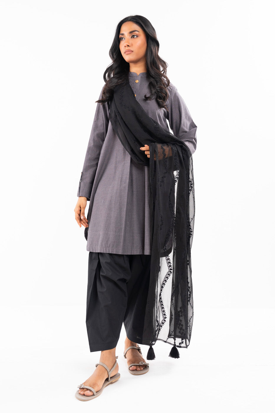 1 Pc Embroidered Chiffon Dupatta