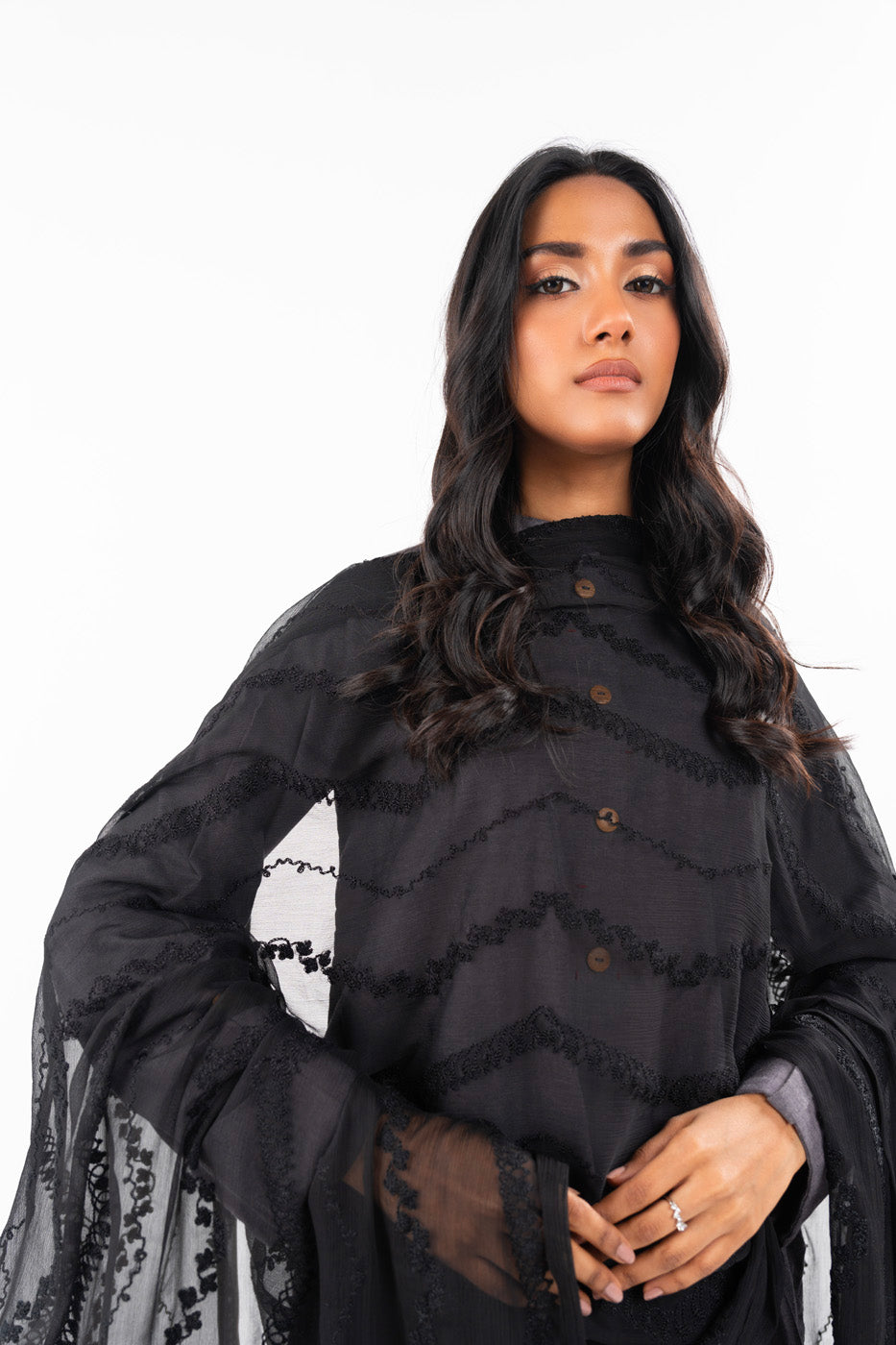 1 Pc Embroidered Chiffon Dupatta