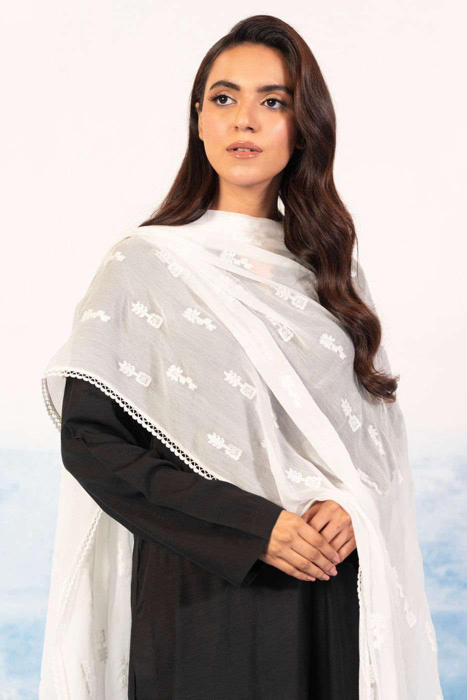1 Pc Embroidered Chiffon Dupatta