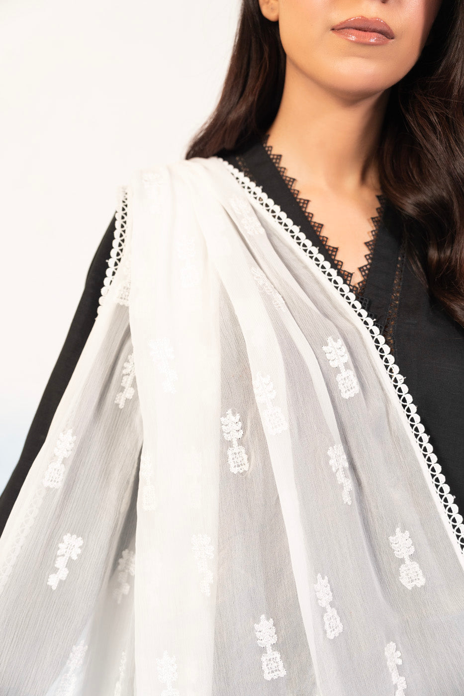 1 Pc Embroidered Chiffon Dupatta
