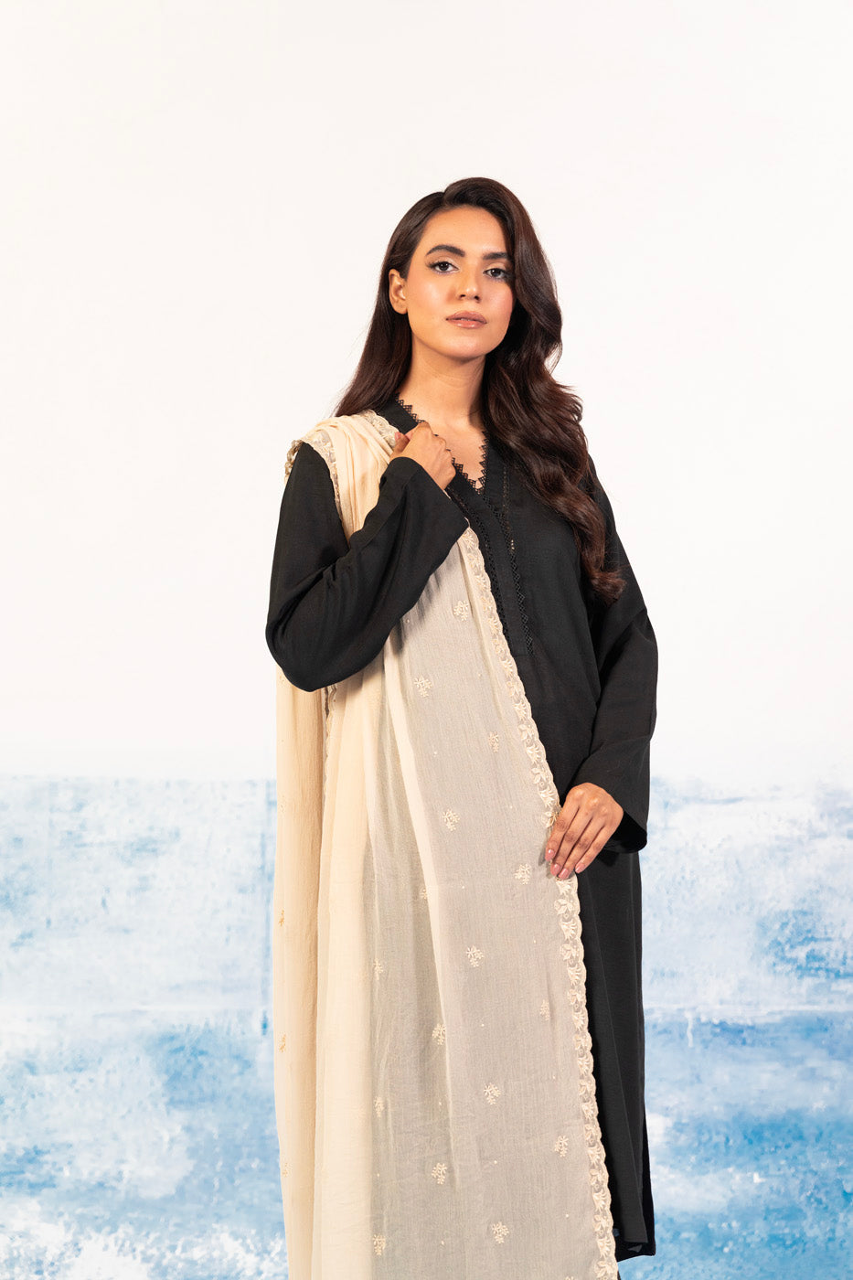 1 Pc Embroidered Chiffon Dupatta