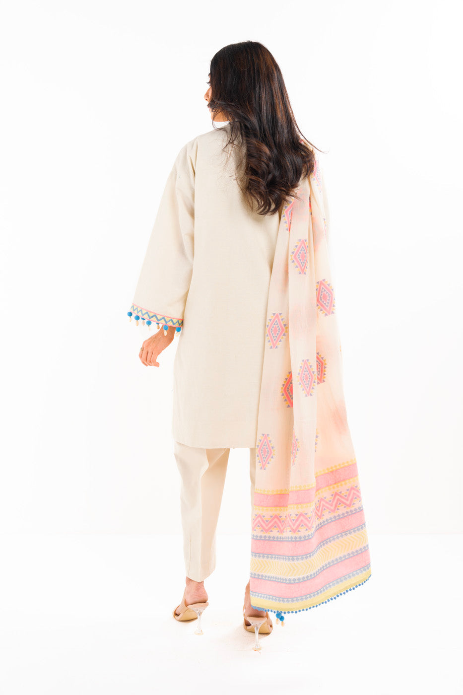 3 Pc Embroidered Doby Dyed Suit With Jacquard Dupatta