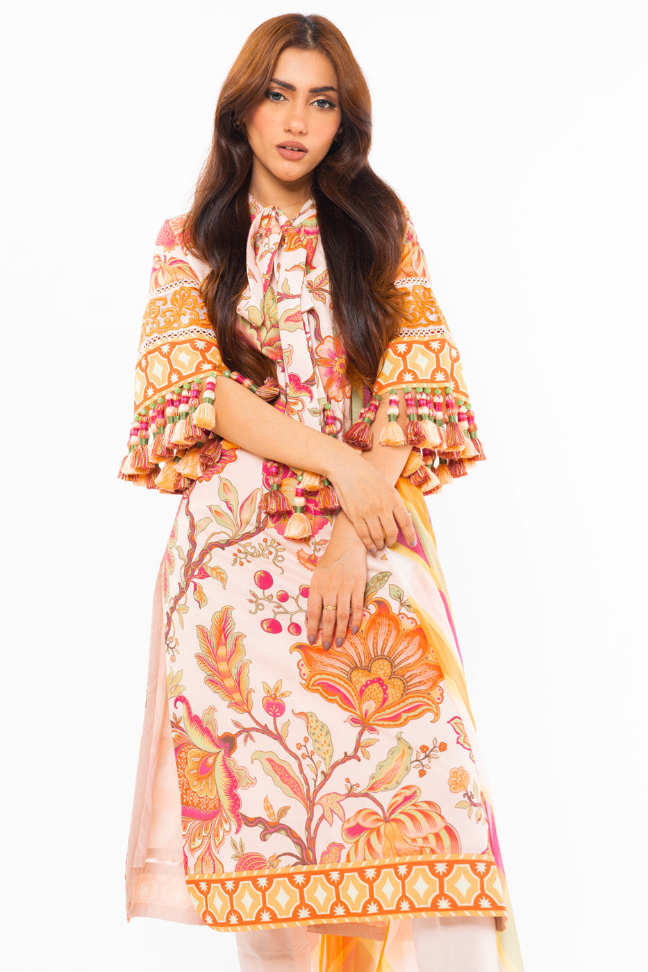3 Pc Embroidered Lawn Suit With Chiffon Dupatta