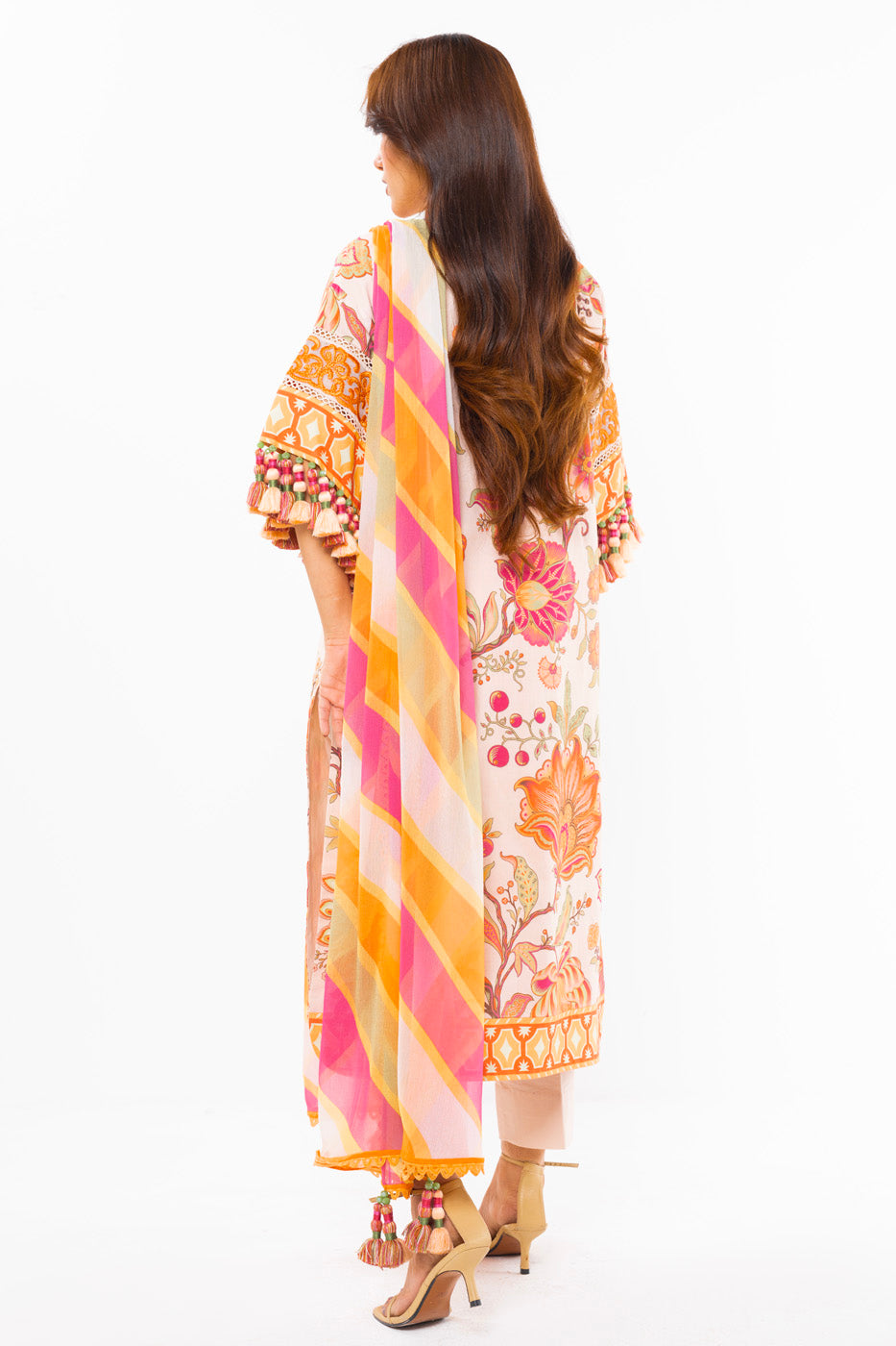 3 Pc Embroidered Lawn Suit With Chiffon Dupatta