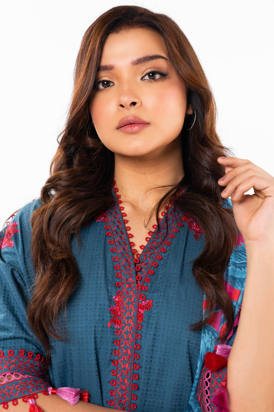 3 Pc Embroidered Doby Dyed Suit With Silk Dupatta