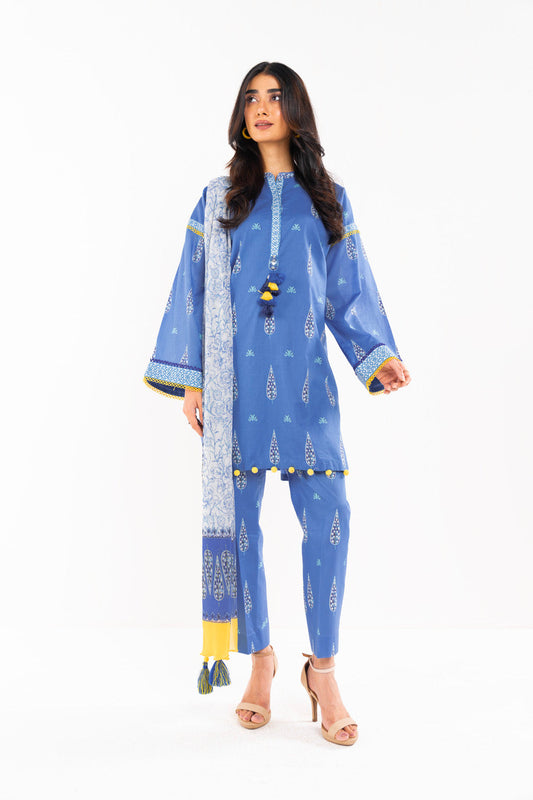 3 Pc Printed Lawn Suit With Chiffon Dupatta