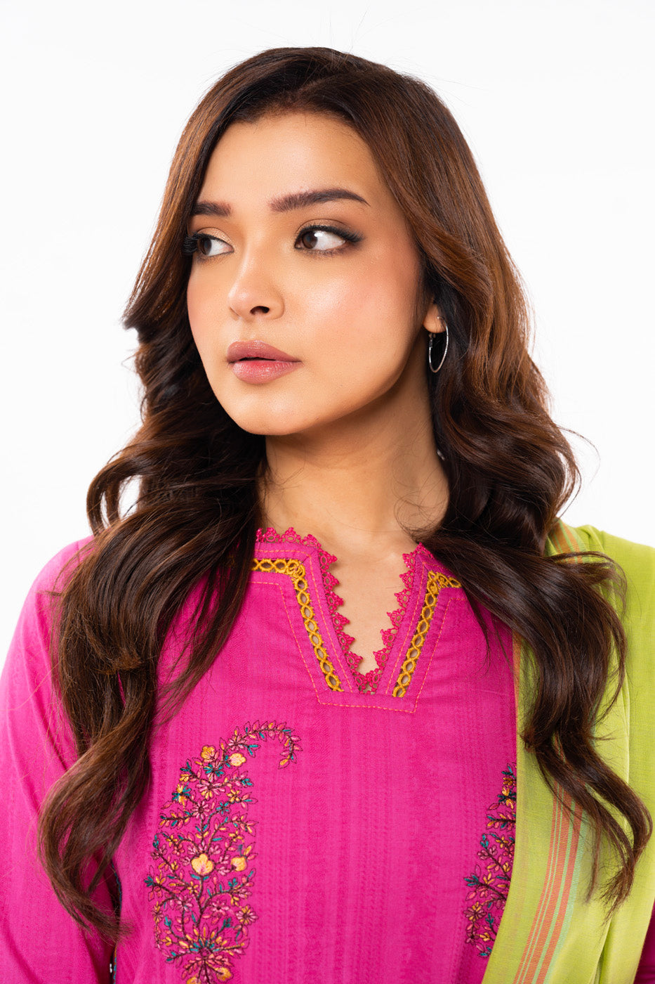 3 Pc Embroidered Dyed Doby Suit With Yarn Dyed Dupatta