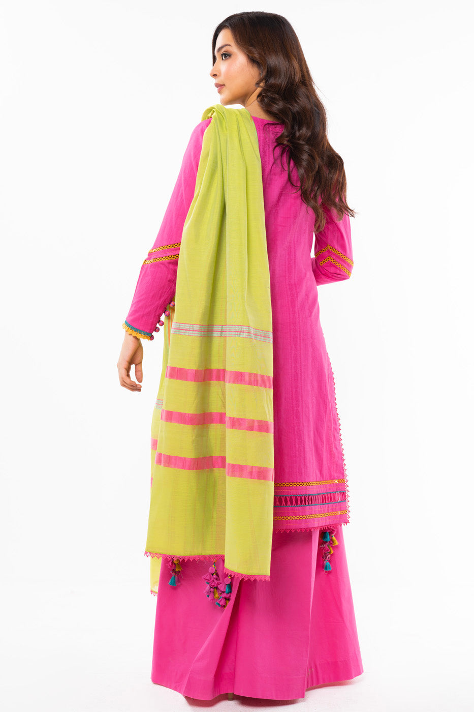 3 Pc Embroidered Dyed Doby Suit With Yarn Dyed Dupatta