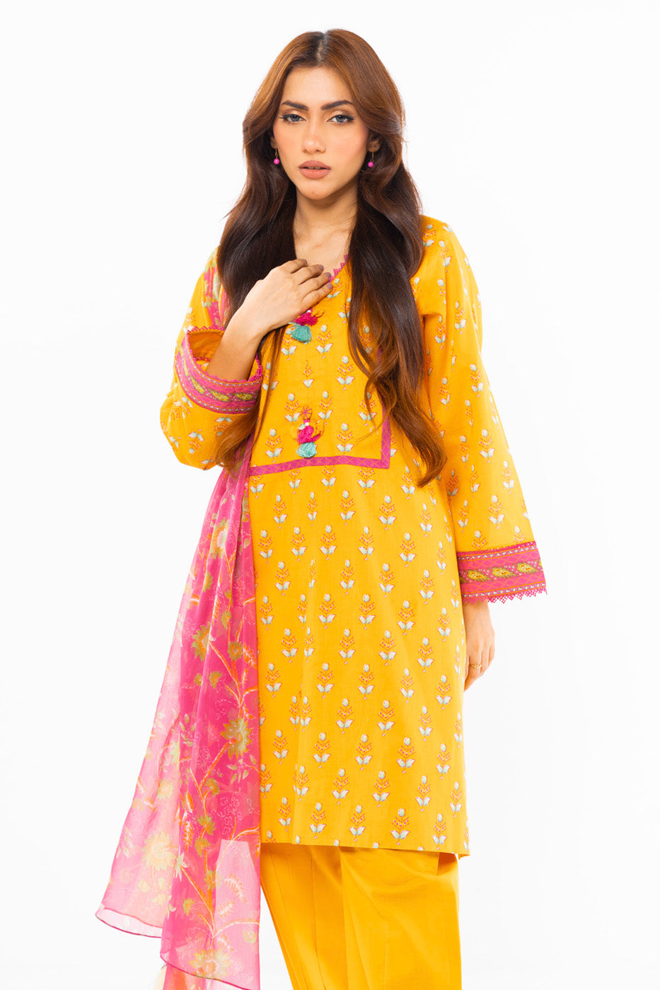 3 Pc Printed Lawn Suit With Chiffon Dupatta