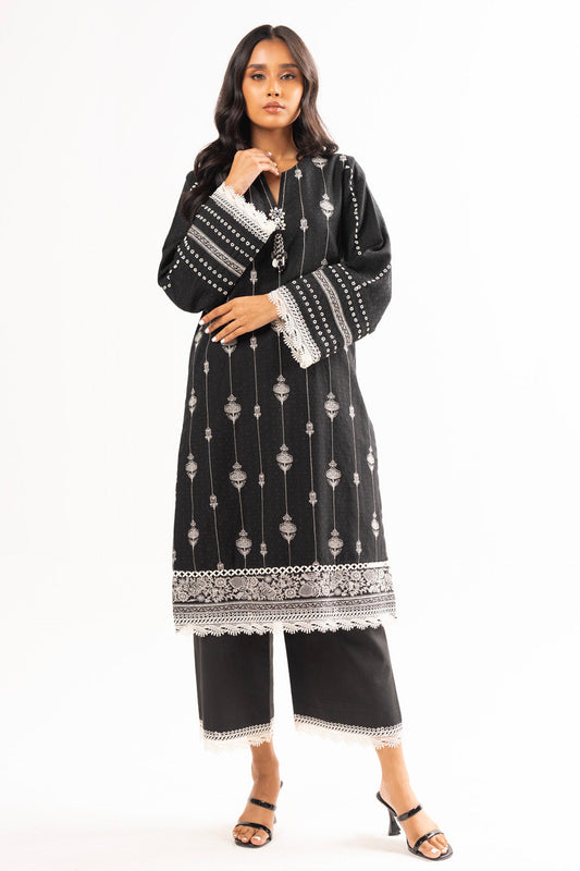 2 Pc Embroidered Doby Dyed Suit With Cambric Trouser