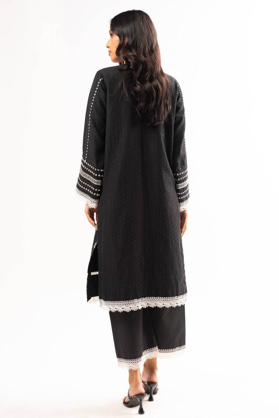 2 Pc Embroidered Doby Dyed Suit With Cambric Trouser