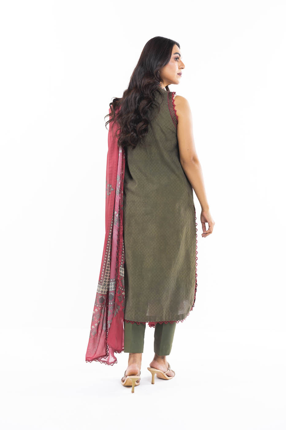 3 Pc Embroidered Doby Dyed Suit With Silk Dupatta