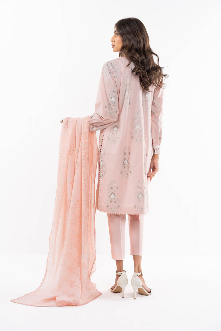 3 Pc Embroidered Cambric Suit With Jacquard Dupatta