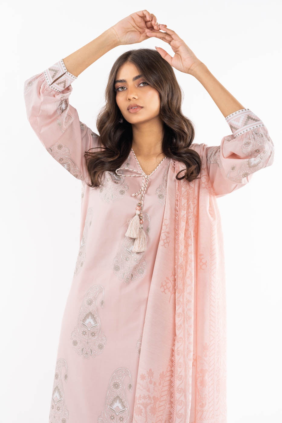 3 Pc Embroidered Cambric Suit With Jacquard Dupatta