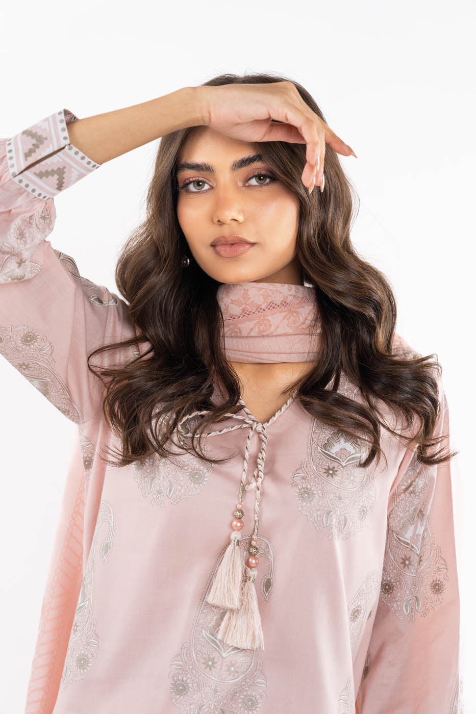 3 Pc Embroidered Cambric Suit With Jacquard Dupatta