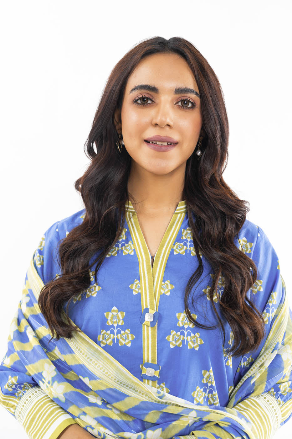 3 Pc Printed Lawn Suit With Zari stripes Dupatta