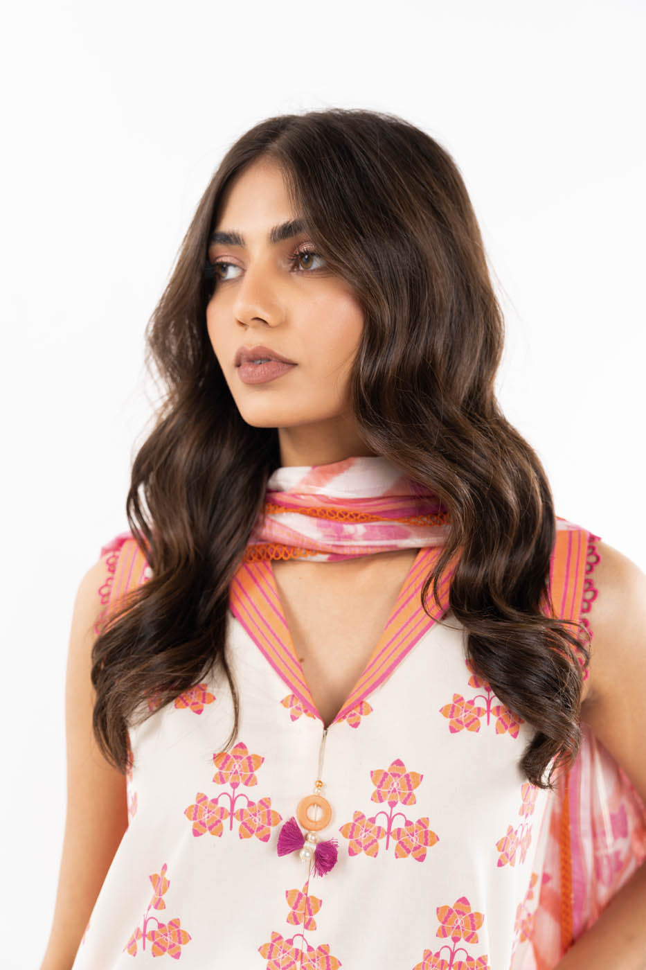 3 Pc Printed Lawn Suit With Zari stripes Dupatta