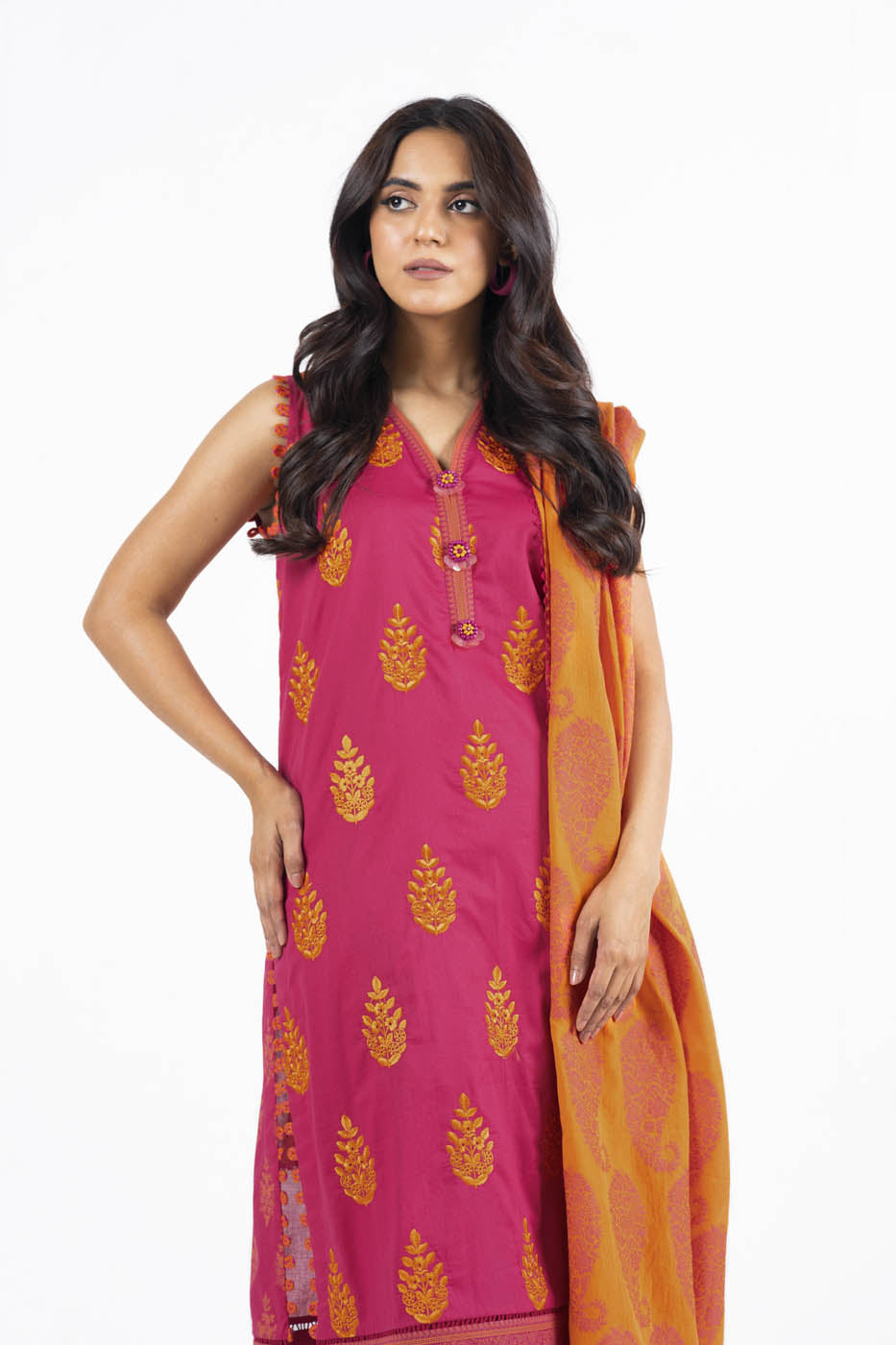 3 Pc Embroidered Lawn Suit With Burnout Dyed Dupatta